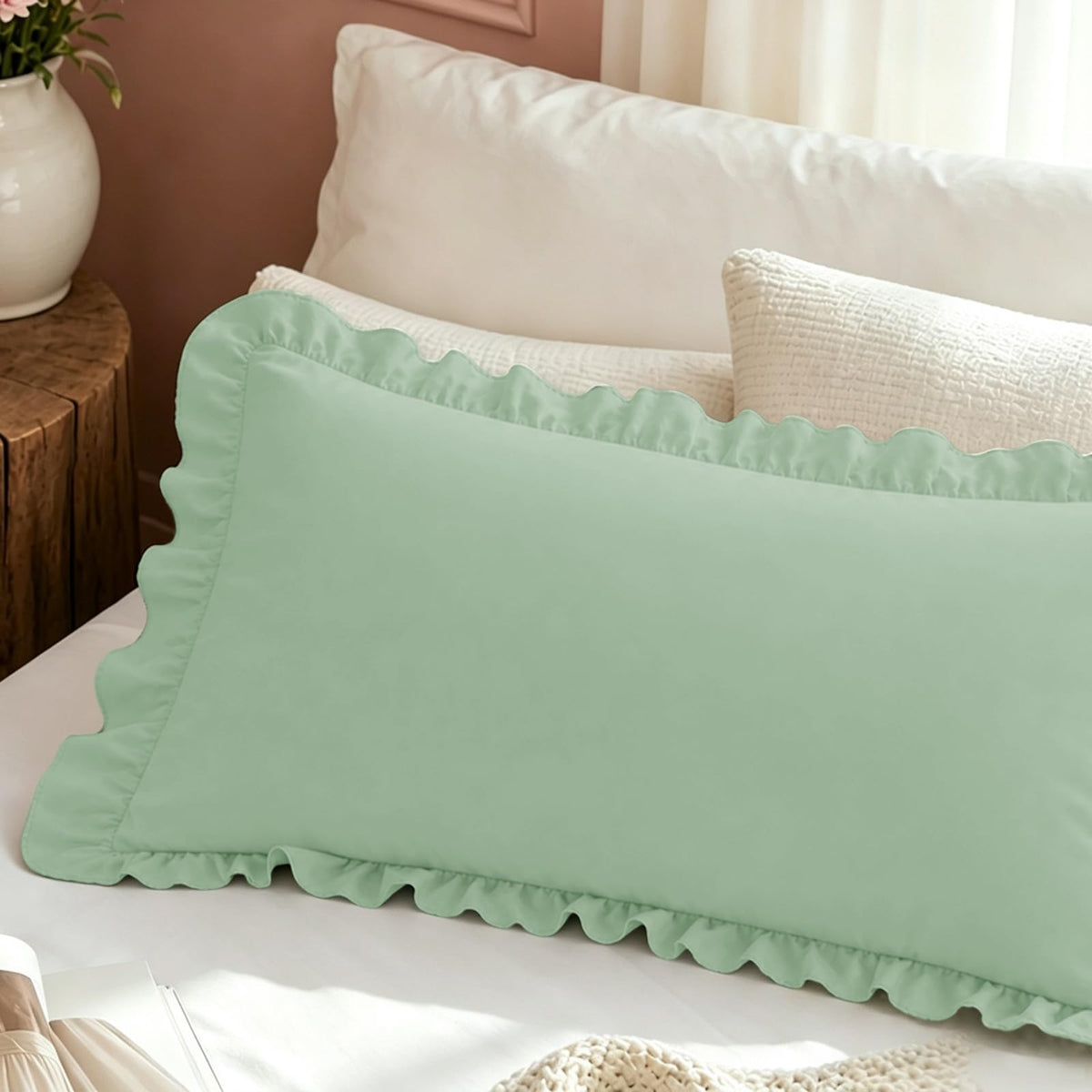 Homiest Ruffle Pillow Cases Standard Set of 2, White, 20x26 in