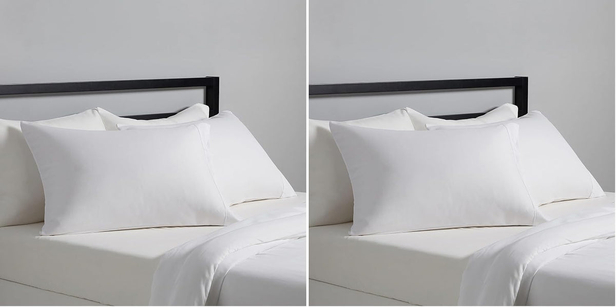 Amazon Basics Lightweight Super Soft Easy Care Microfiber Pillowcases, Standard size, 30" L x 20" W, Set of 2, Bright White, Pillows Not Included