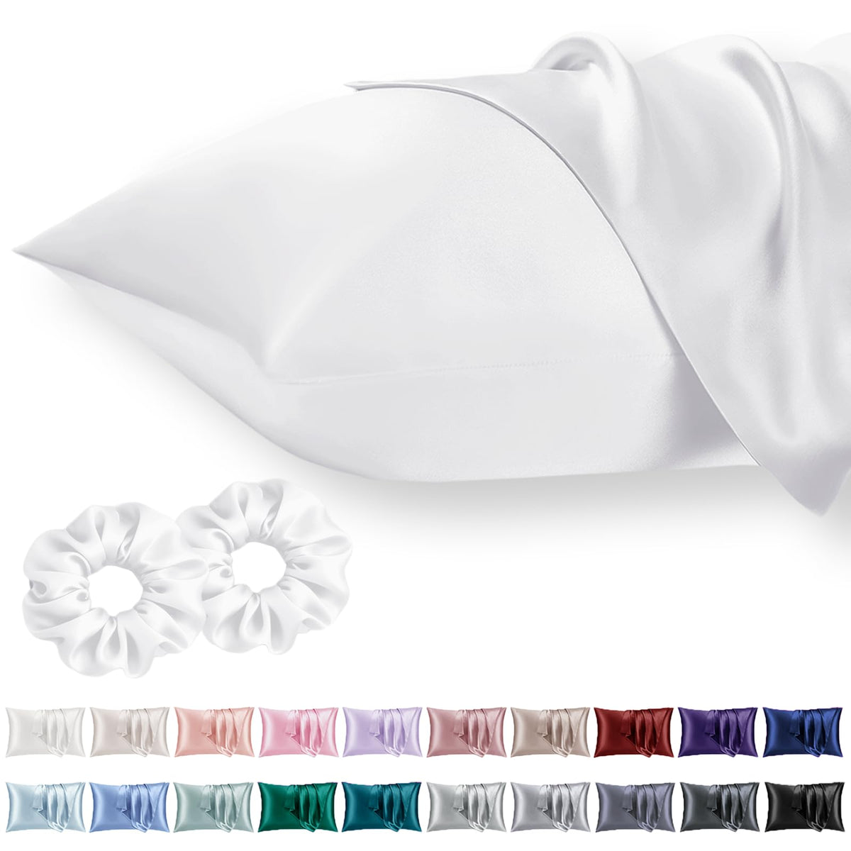 Vielit Queen Satin Pillowcase for Hair 2pc,Similar to Silk Pillow Cases,Easier Care Than Silk Pillowcase,Gifts for Women Men,Beige,20x30 & Envelope Closure and 2 Satin Scrunchies