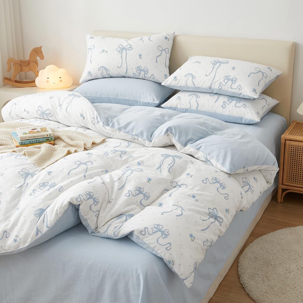 Plaid Comforter Set Full Blue Gingham Pink Bow Bedding Set