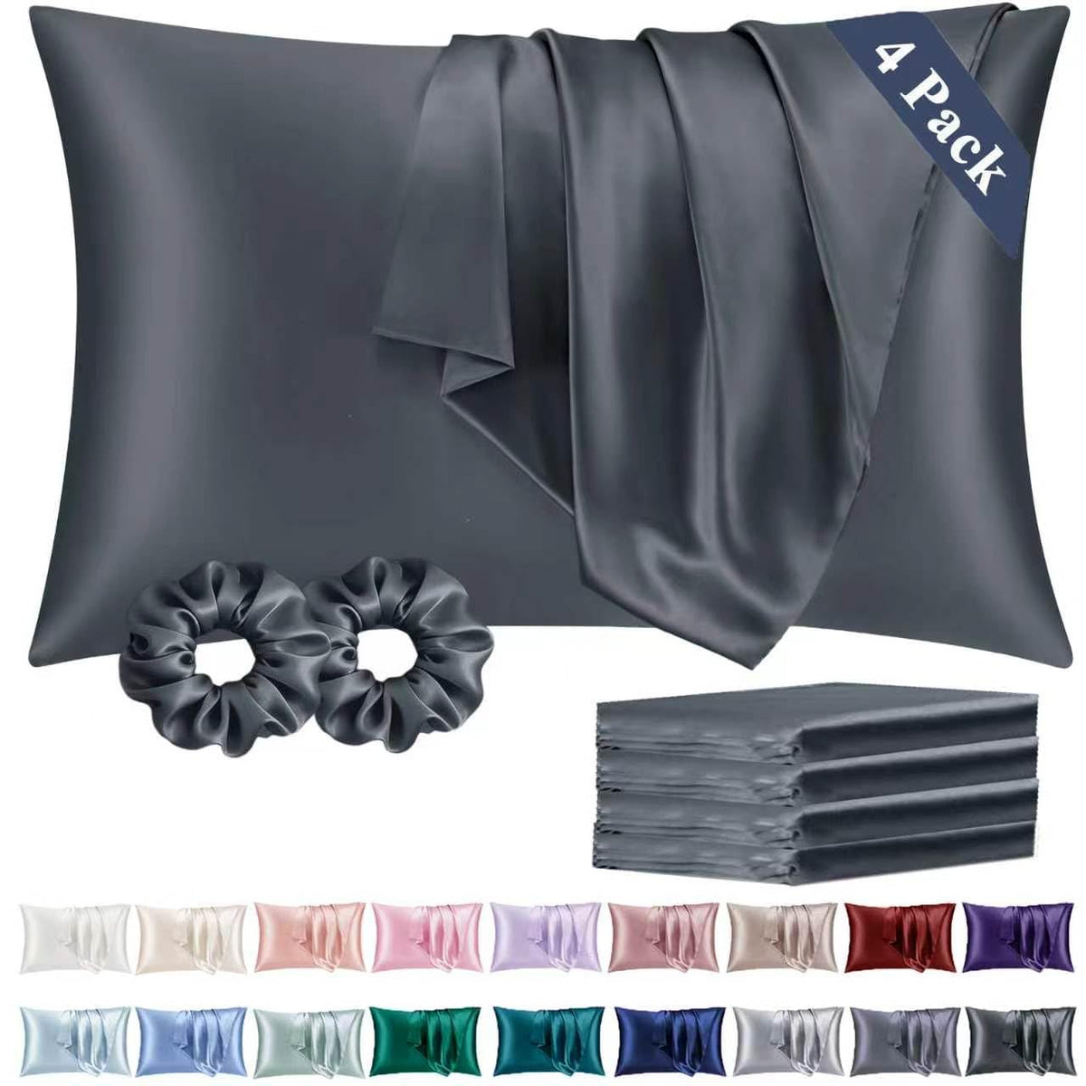 Vielit Queen Satin Pillowcase for Hair 2pc,Similar to Silk Pillow Cases,Easier Care Than Silk Pillowcase,Gifts for Women Men,Beige,20x30 & Envelope Closure and 2 Satin Scrunchies
