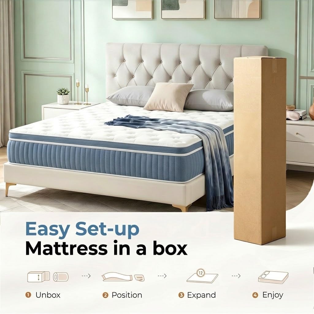 Full Size Mattress, 10 Inch Cooling Hybrid Full Mattress in a Box
