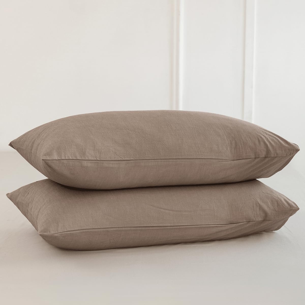 MOOMEE Pillowcase Set of 2 100% Washed Cotton Linen-Like King