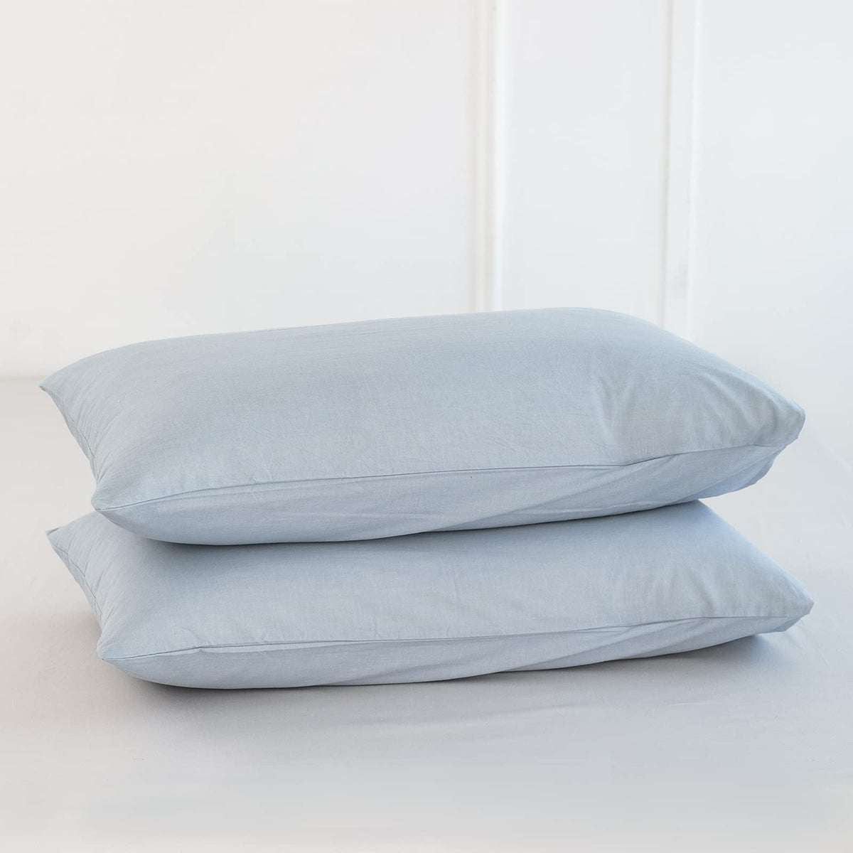 MOOMEE Pillowcase Set of 2 100% Washed Cotton Linen-Like King