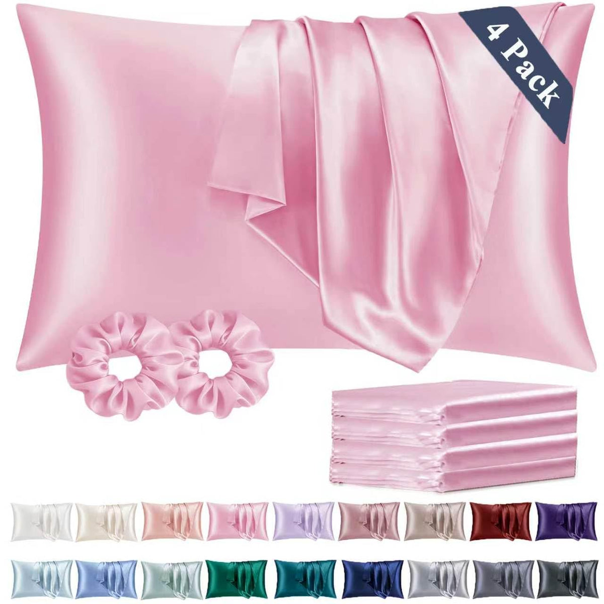 Vielit Queen Satin Pillowcase for Hair 2pc,Similar to Silk Pillow Cases,Easier Care Than Silk Pillowcase,Gifts for Women Men,Beige,20x30 & Envelope Closure and 2 Satin Scrunchies