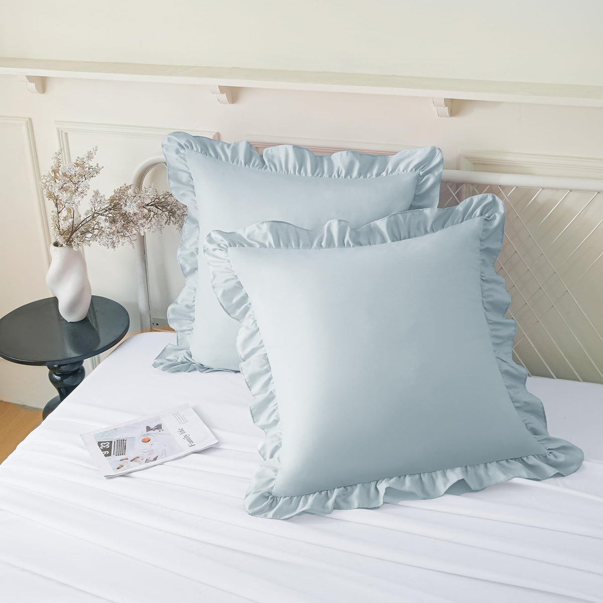 KKJIAF 2 Pack Ruffle Pillow Cases 26x26 Inches, Dusty Blue