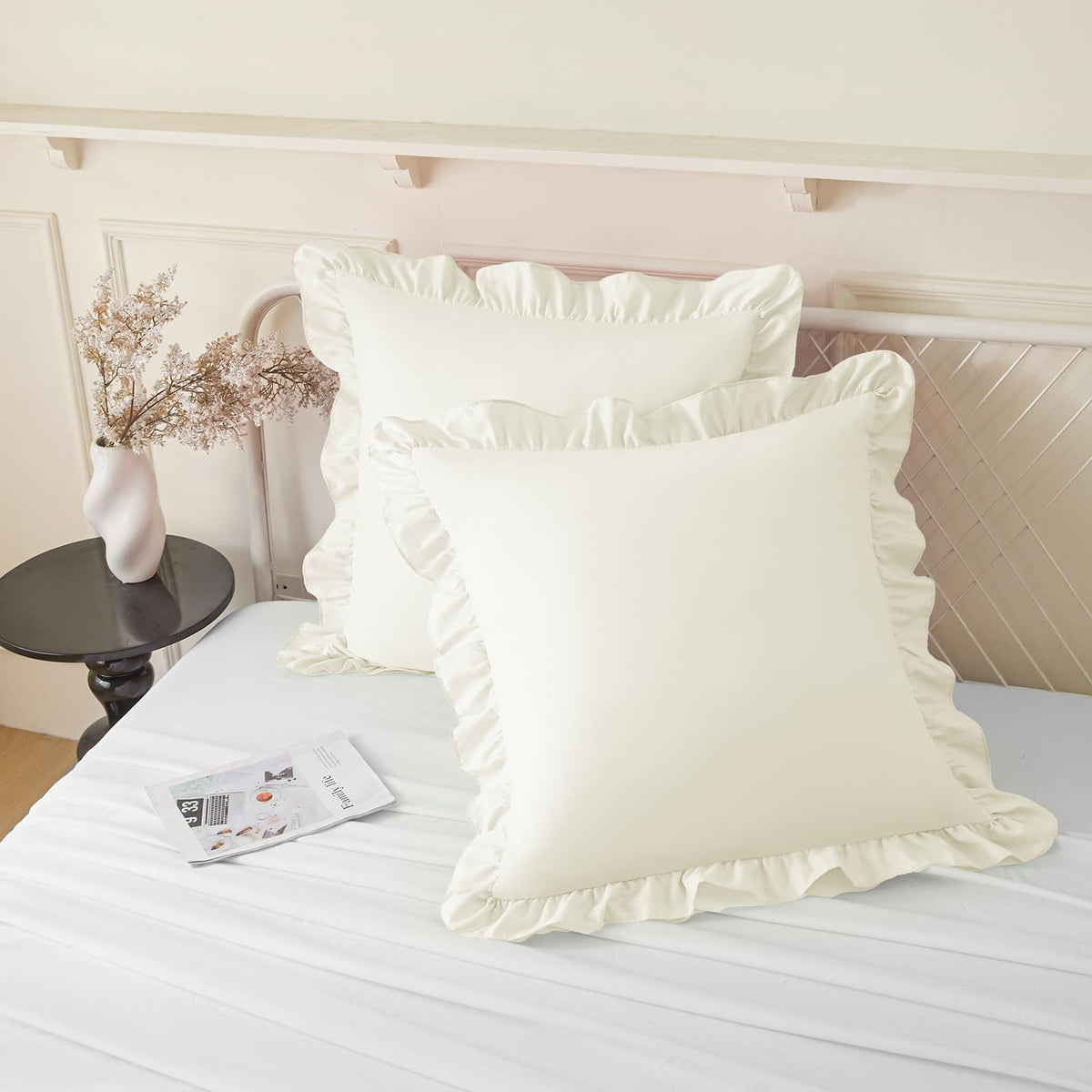 KKJIAF 2 Pack Ruffle Pillow Cases 26x26 Inches, Dusty Blue