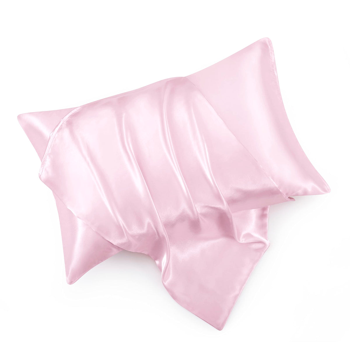 Blush Pink Satin Pillowcase Standard Set of 2 with Envelope Closure，Blush Pink Silk Pillowcase for Hair and Skin (20x26)