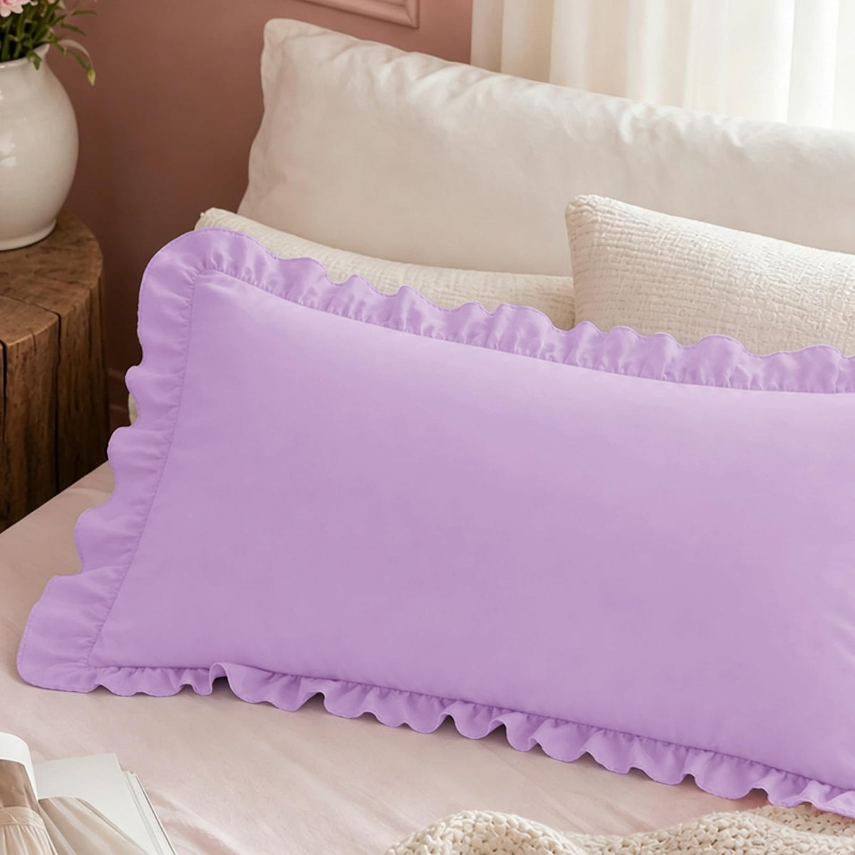 Homiest Ruffle Pillow Cases Standard Set of 2, White, 20x26 in