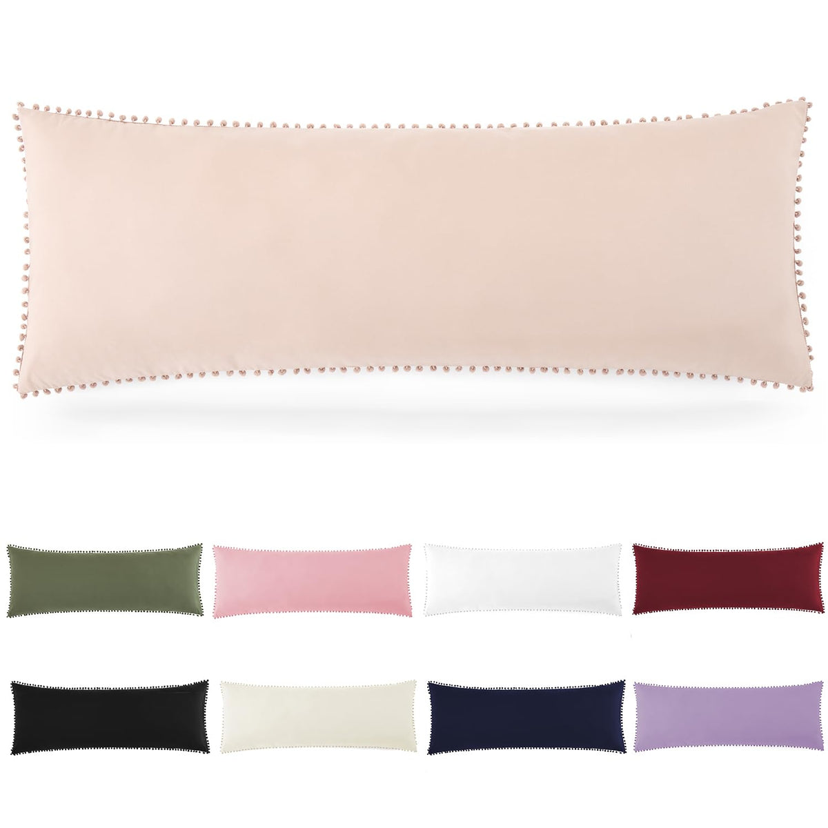 Pom Poms Pillow Shams King Size Set of 2, Olive Green Decorative Pillowcases with Envelope Closure, Soft Microfiber Shams Cover with Pom Pom Trim, Wrinkle Resistant (20 x 36 Inches)