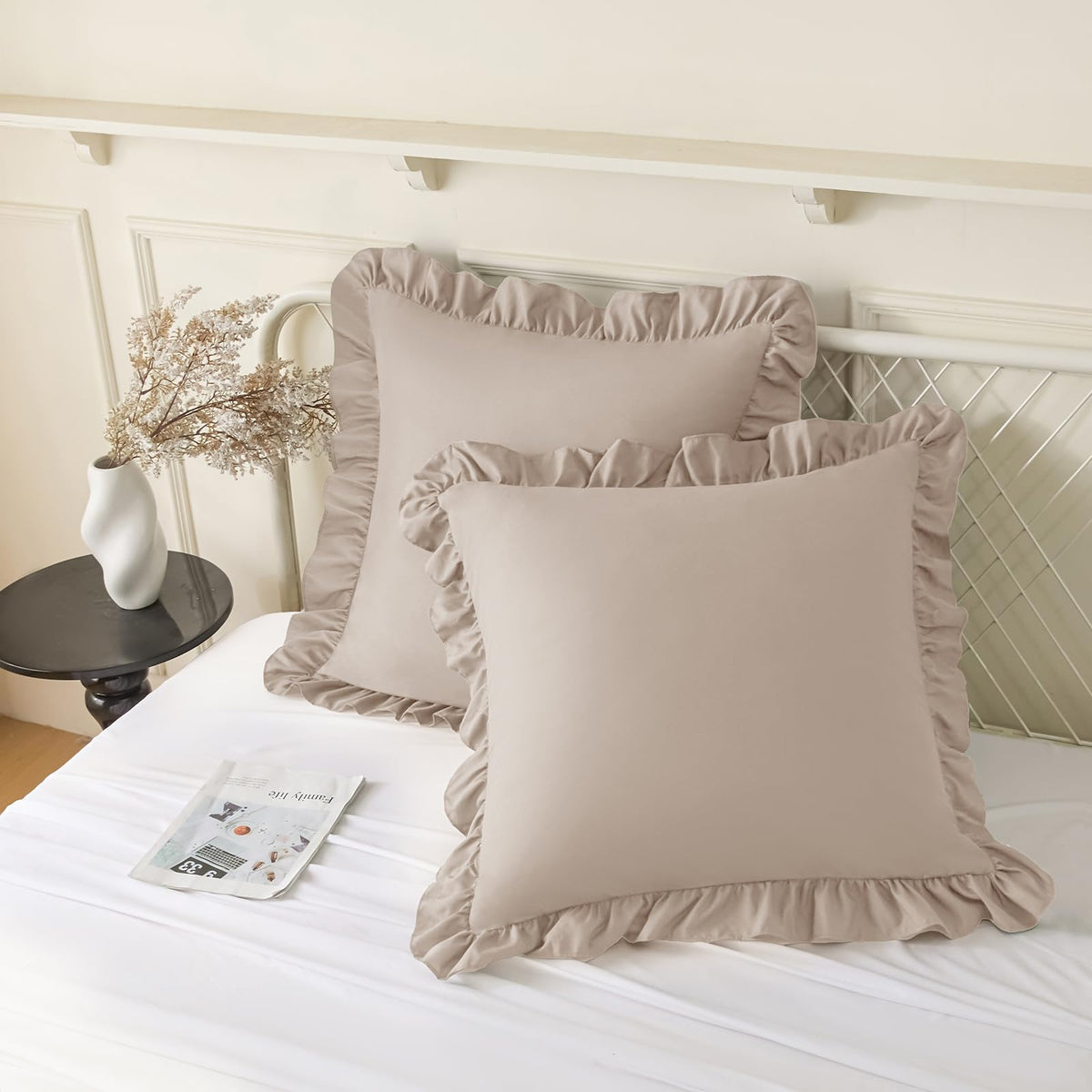 KKJIAF 2 Pack Ruffle Pillow Cases 26x26 Inches, Dusty Blue