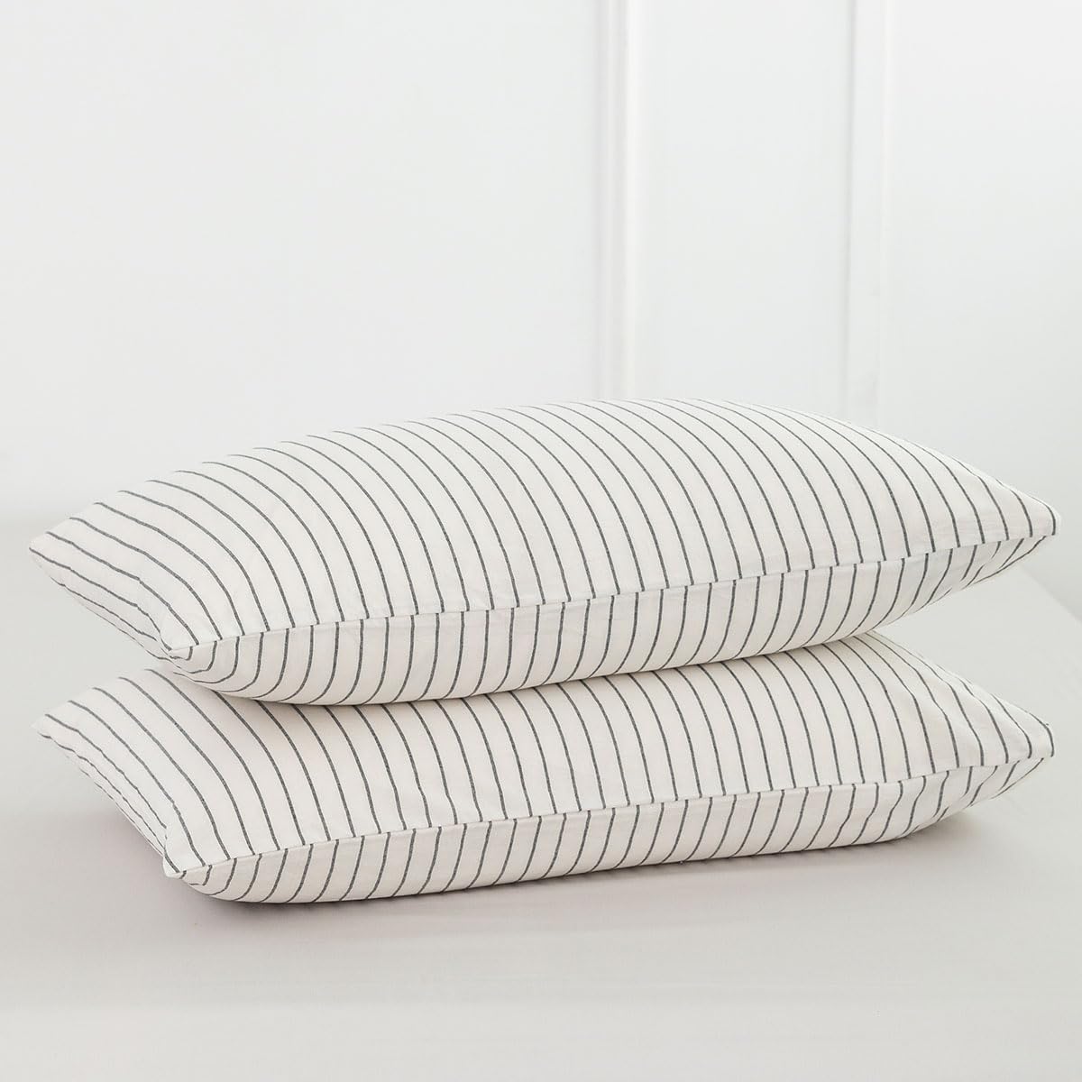 MOOMEE Pillowcase Set of 2 100% Washed Cotton Linen-Like King