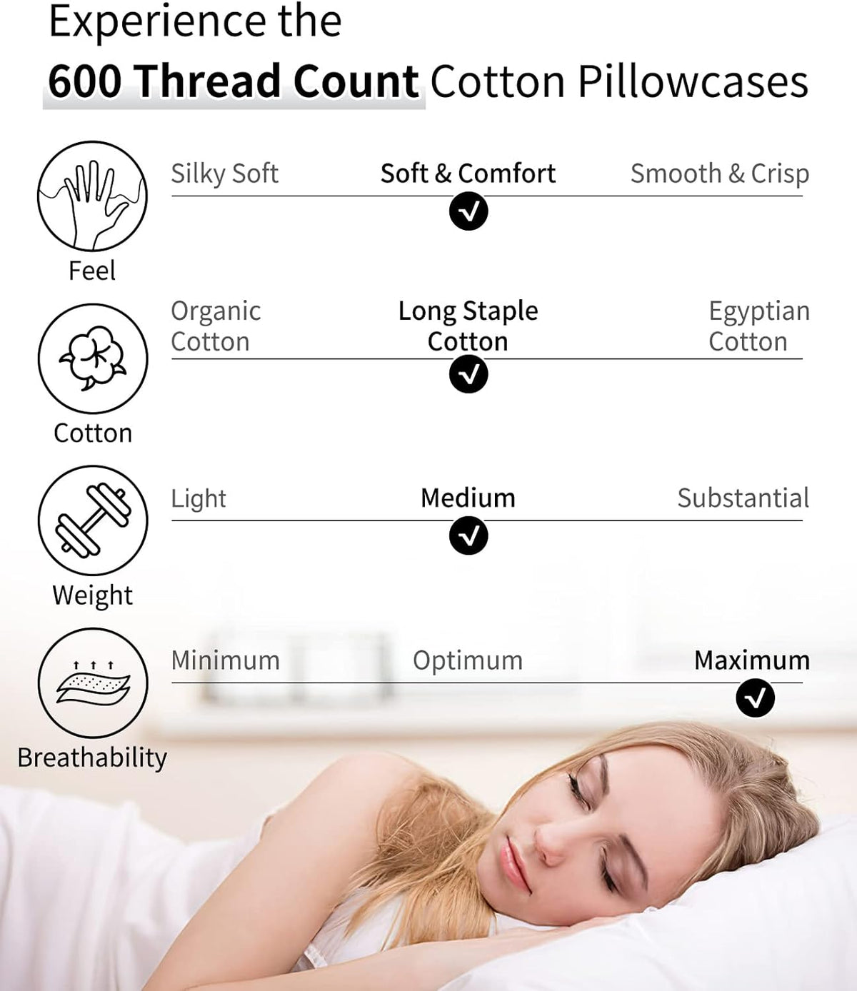 Warmstar Cotton Pillow Cases Standard Size Set of 2,White