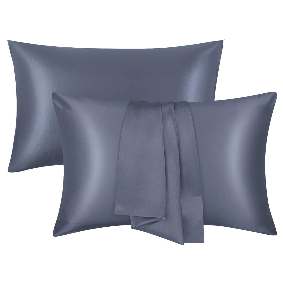 Silk Satin Pillow Cases Standard Size Set of 2 with Envelope Closure Skin & Hair Friendly Gifts for Women Men 20"x 26" Black