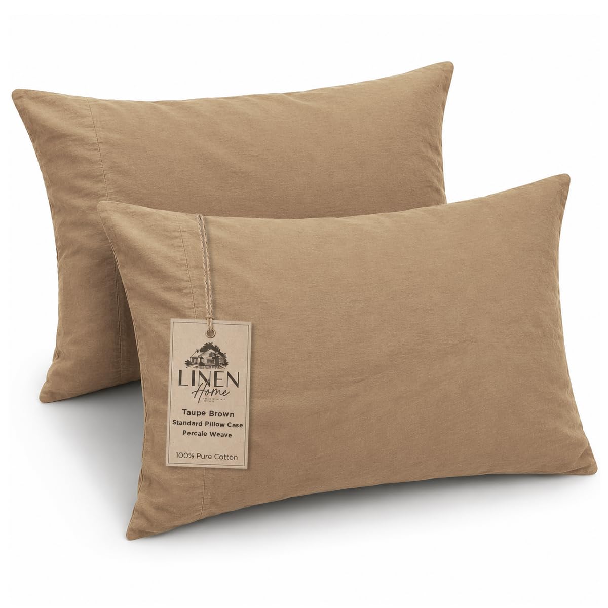 Linen Home Classic 100% Cotton Percale Pillowcases Queen Size, 2 Pieces, Crisp Cool All-Season Breathable Pillowcases, Hotel Luxury, Long-Staple Combed Cotton, Pink Mauve, 20 x 30 Inches