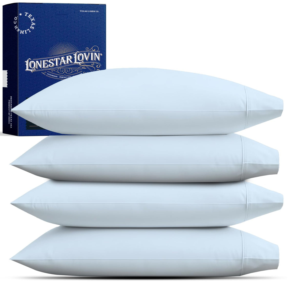 TEXAS LINEN CO. Luxury Egyptian Cotton King White Pillow Cases Set of 2-1000 Series Lonestar Lovin' Collection Pillowcases for Sleeping, Cooling Pillow Cover, Extra Long Staple Hotel Pillowcases