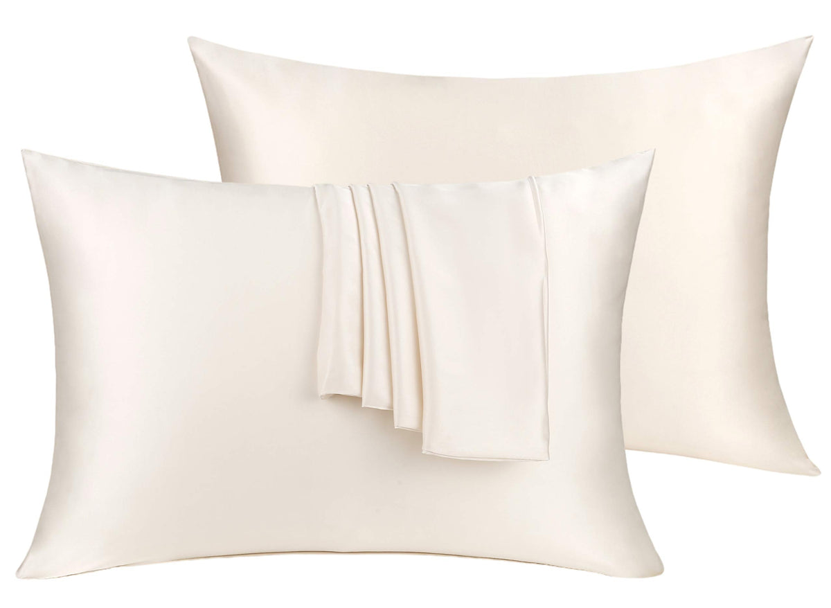 100% Silk Pillow Cases 2 Pack, Mulberry Silk Pillowcase for Hair and Skin with Hidden Zipper, Soft Breathable Smooth Cooling Silk Pillowcase for Sleeping Women (White, Standard)