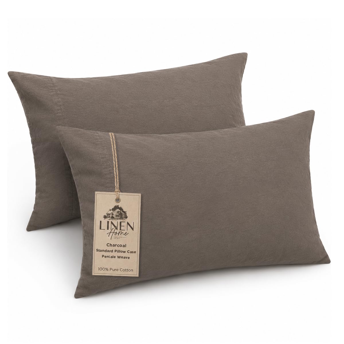 Linen Home Classic 100% Cotton Percale Pillowcases Queen Size, 2 Pieces, Crisp Cool All-Season Breathable Pillowcases, Hotel Luxury, Long-Staple Combed Cotton, Pink Mauve, 20 x 30 Inches