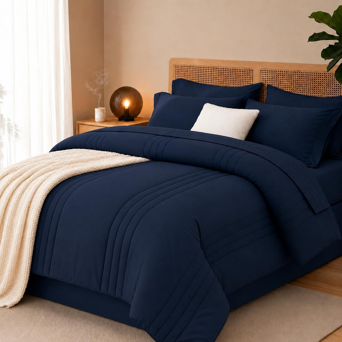 Queen Comforter Set with Sheets, 7-Piece Bed in a Bag Queen Black