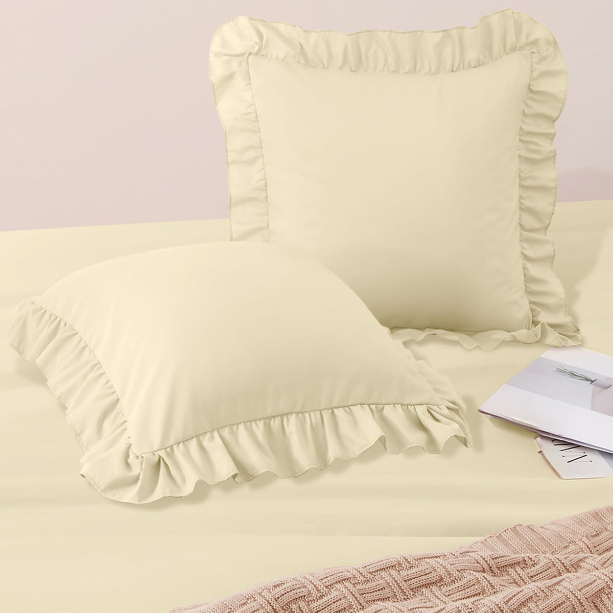 Horbaunal 2 Pack White Ruffle Pillowcases Standard Size, 20" x 26"