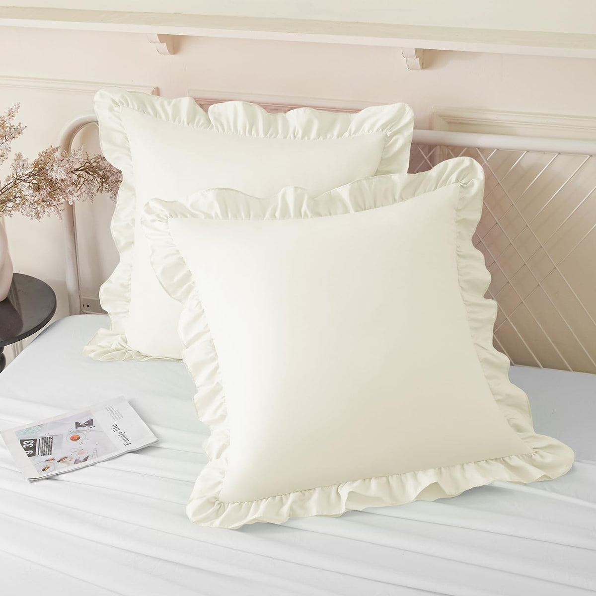 KKJIAF 2 Pack Ruffle Pillow Cases 26x26 Inches, Dusty Blue