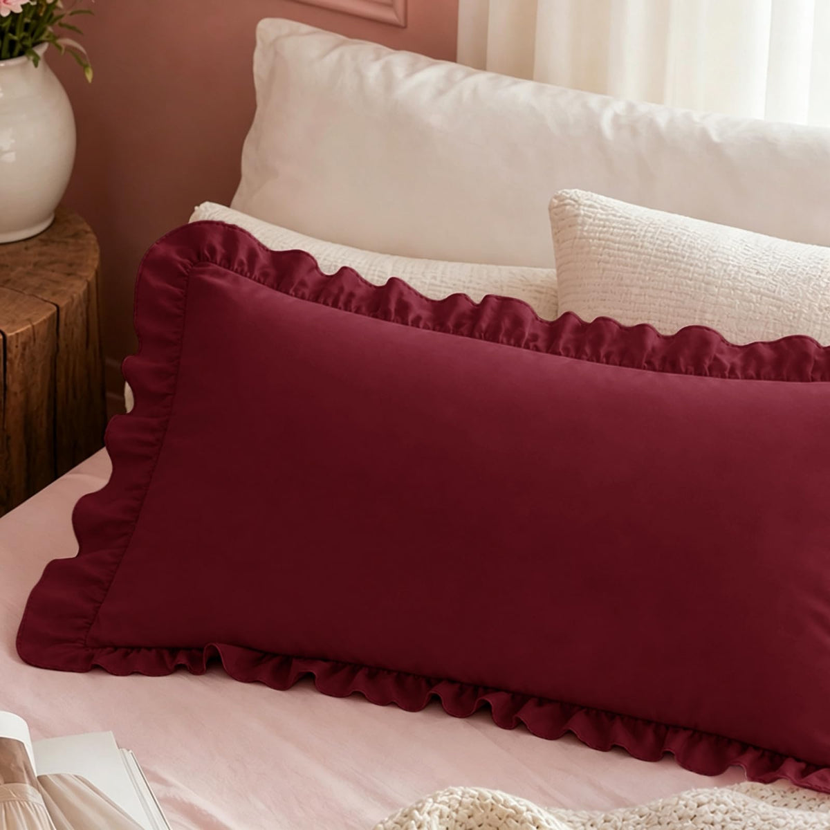 Homiest Ruffle Pillow Cases Standard Set of 2, White, 20x26 in