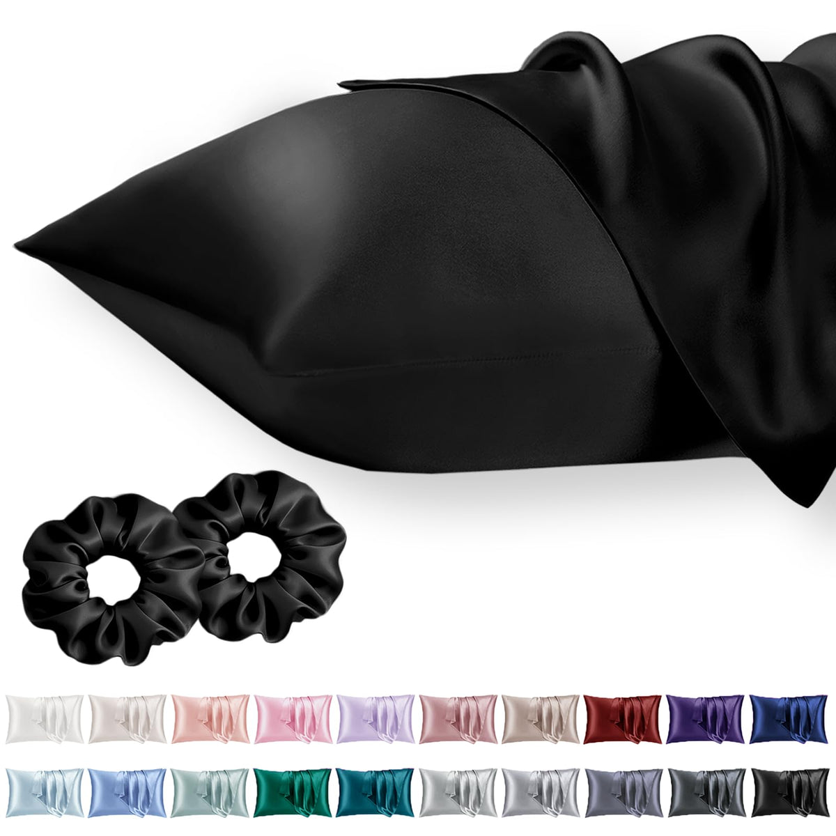 Vielit Queen Satin Pillowcase for Hair 2pc,Similar to Silk Pillow Cases,Easier Care Than Silk Pillowcase,Gifts for Women Men,Beige,20x30 & Envelope Closure and 2 Satin Scrunchies