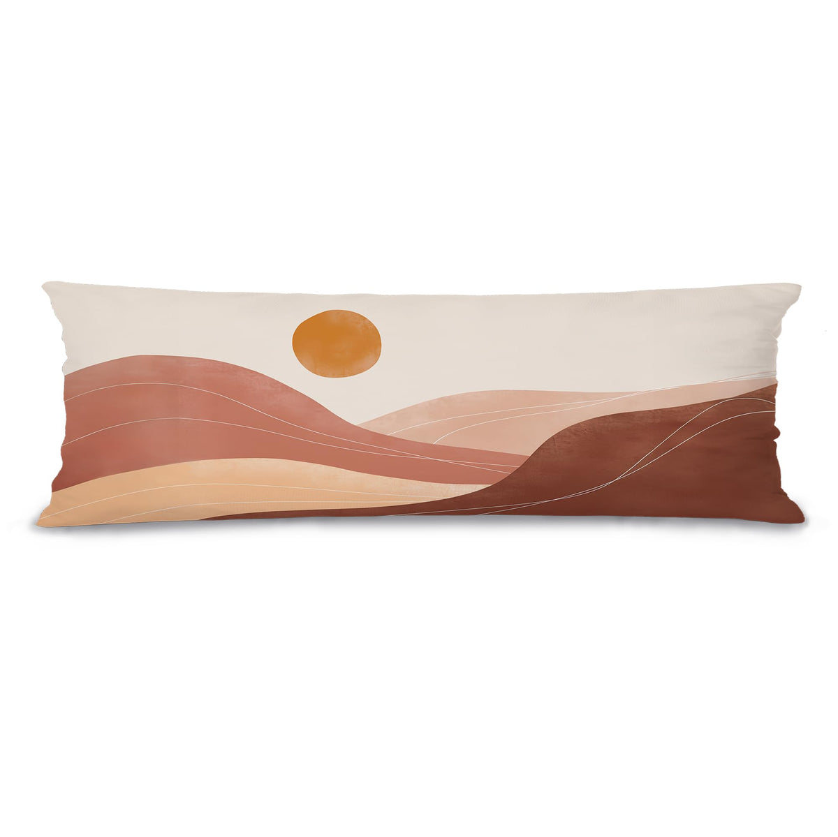 Boho Orange Sun Sunshine 20x54 Body Pillow Cover Case, Mid Century Modern Boho Horizontal Sunset Sunrise Decorative Long Hug Pillow Cases for Bed Couch