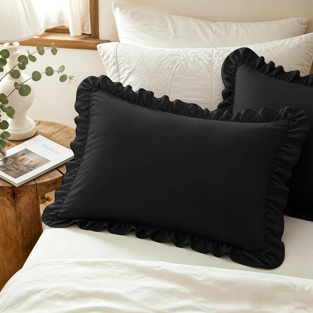 Homiest Ruffle Pillow Cases Standard Set of 2, White, 20x26 in