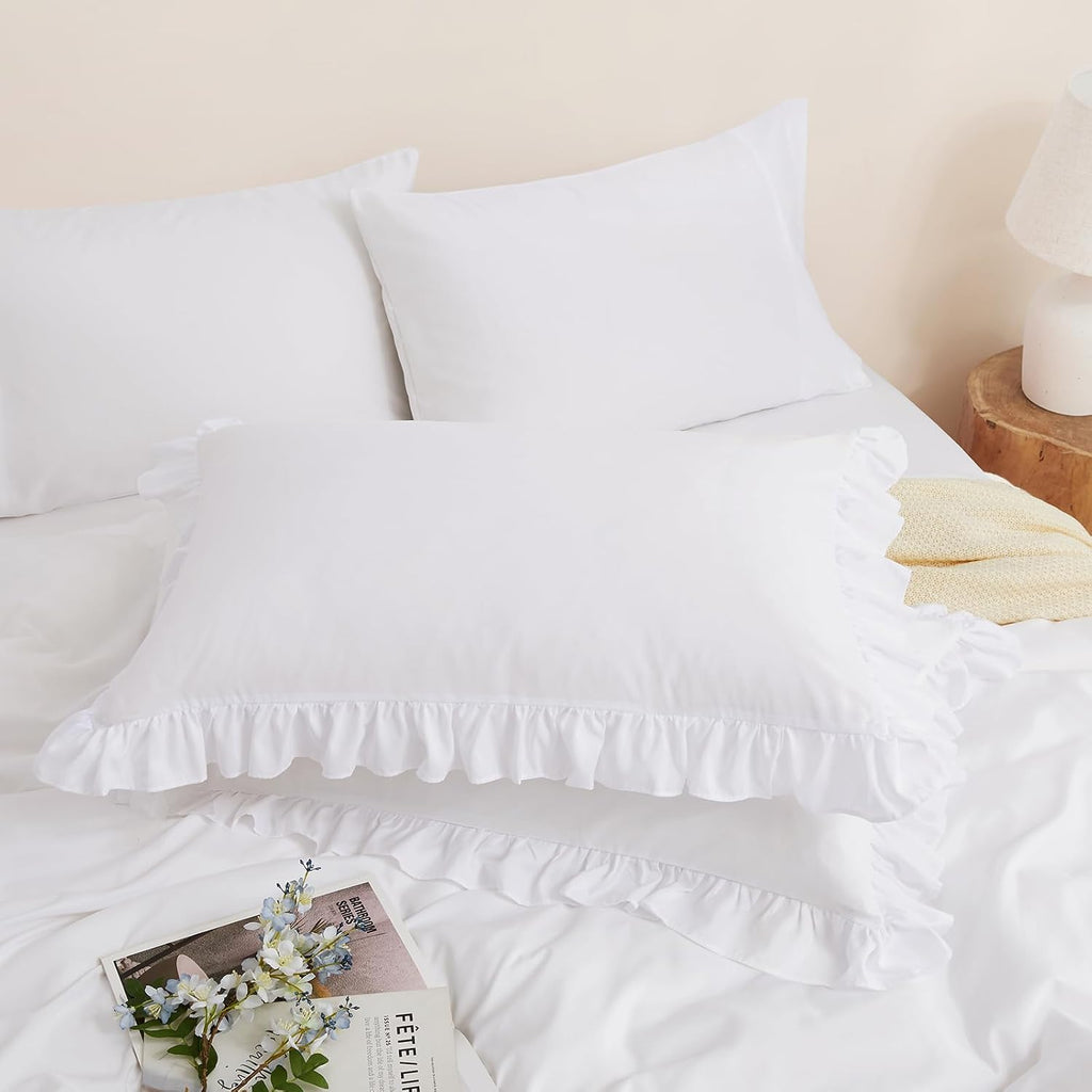 Horbaunal 2 Pack White Ruffle Pillowcases Standard Size, 20" x 26"