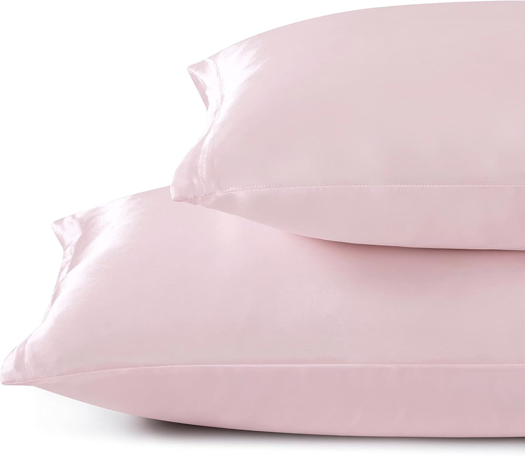 Blush Pink Satin Pillowcases with Zipper （20x26）,Standard Size Satin Pillowcases Set of 2, Blush Pink Silk Pillowcase for Hair and Skin