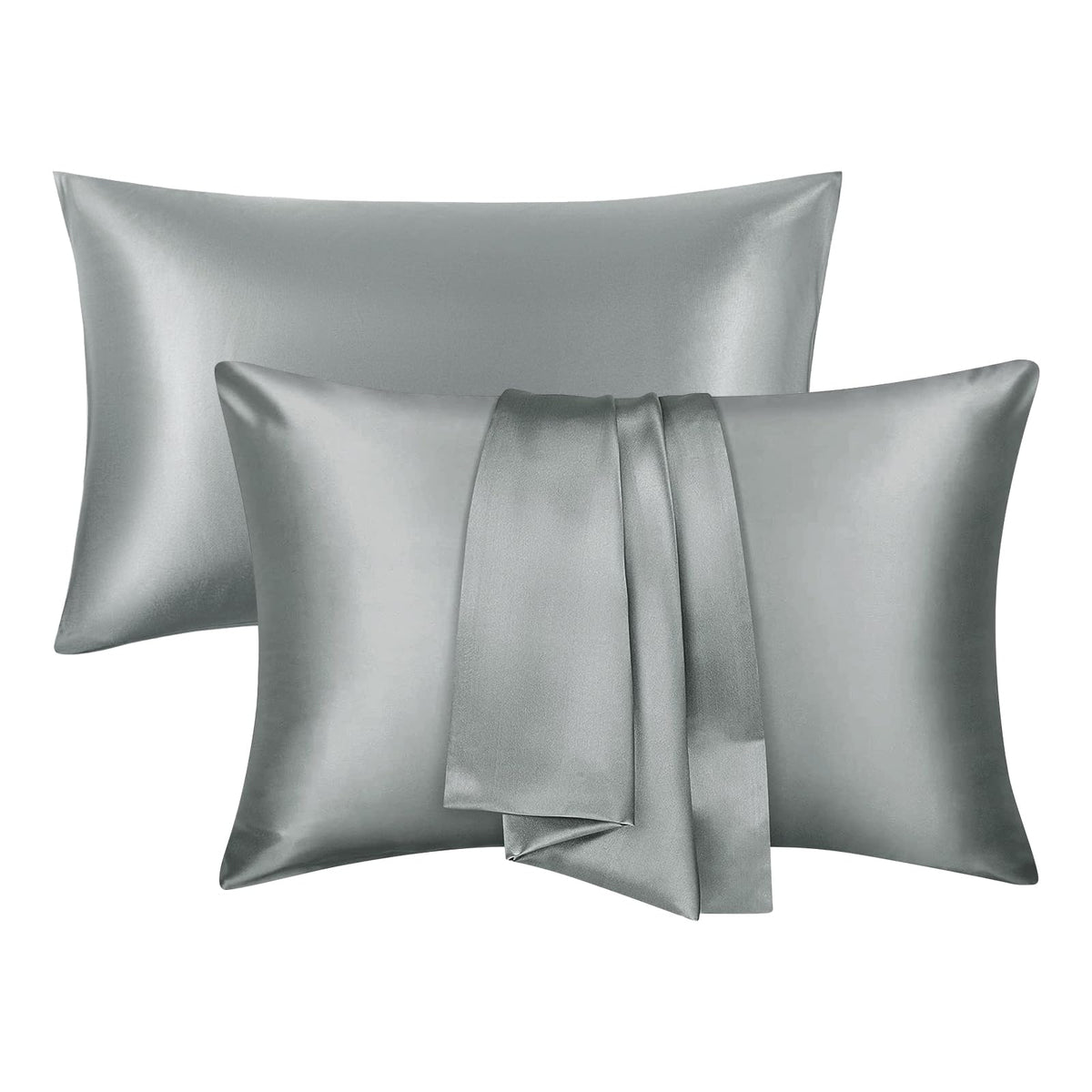 Silk Satin Pillow Cases Standard Size Set of 2 with Envelope Closure Skin & Hair Friendly Gifts for Women Men 20"x 26" Black