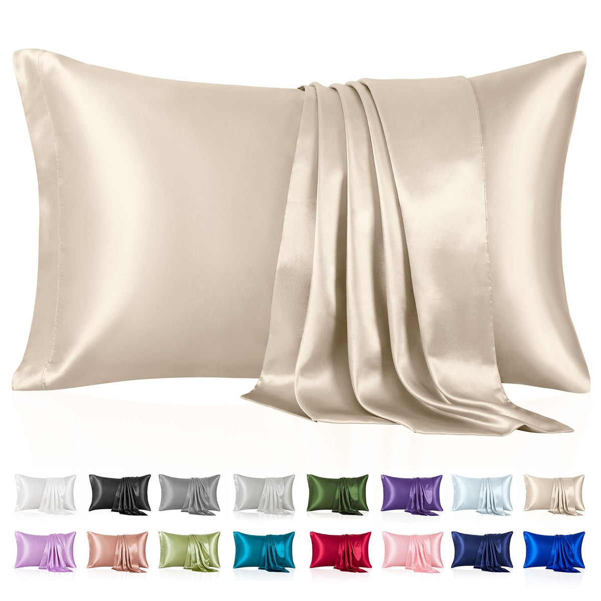Silk Like Satin Pillowcase Standard Size, Royal Blue, 2 Pack, 20x26 Inches
