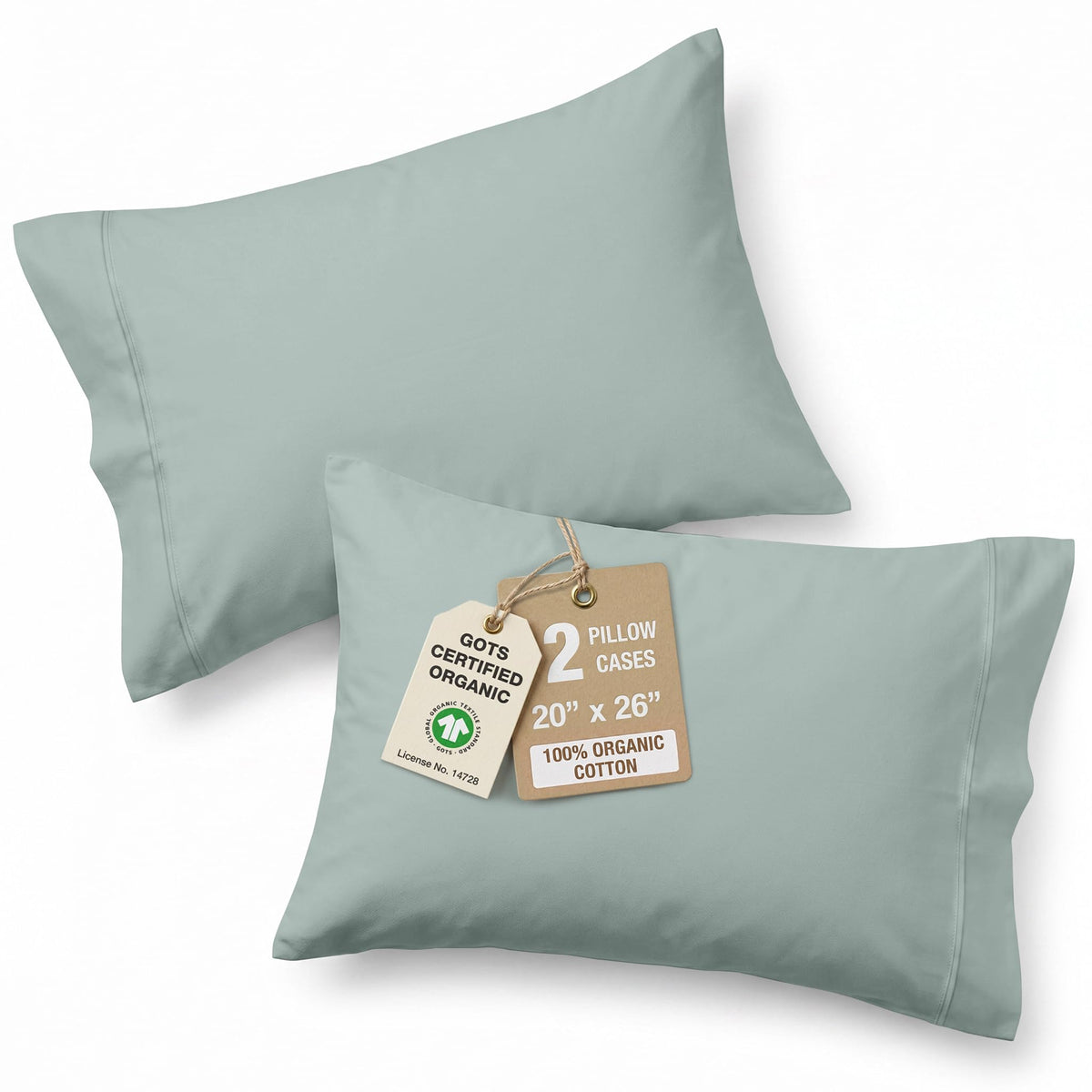 LANE LINEN 100% Organic Cotton Pillow Cases - Standard Size Set of 2 (20"x26") - Soft White Pillow Cases