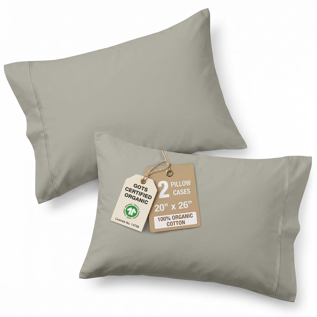 LANE LINEN 100% Organic Cotton Pillow Cases - Standard Size Set of 2 (20"x26") - Soft White Pillow Cases