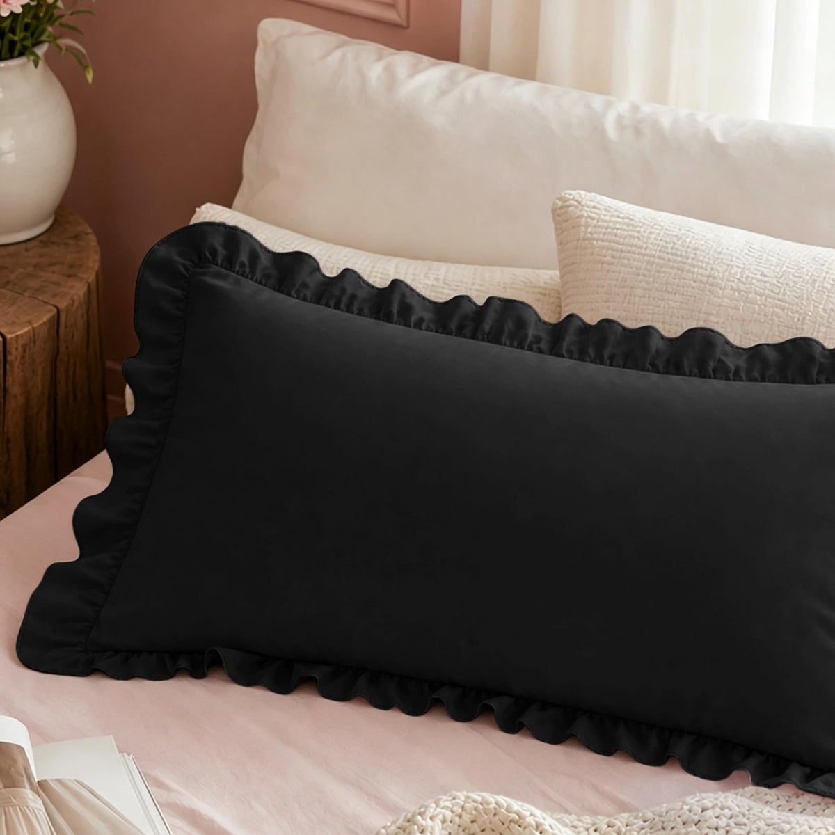Homiest Ruffle Pillow Cases Standard Set of 2, White, 20x26 in