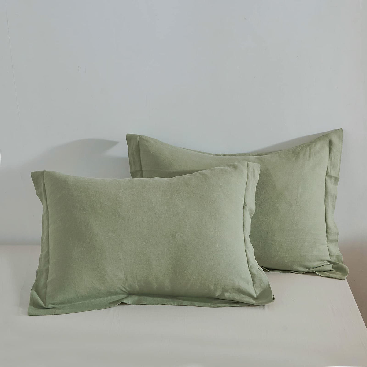 Simple&Opulence 100% French Linen Pillowcase Queen Size-Set of 2- Washed Solid Color Pillow Cases Embroidered -Soft and Durable (Linen, 20''x30'')