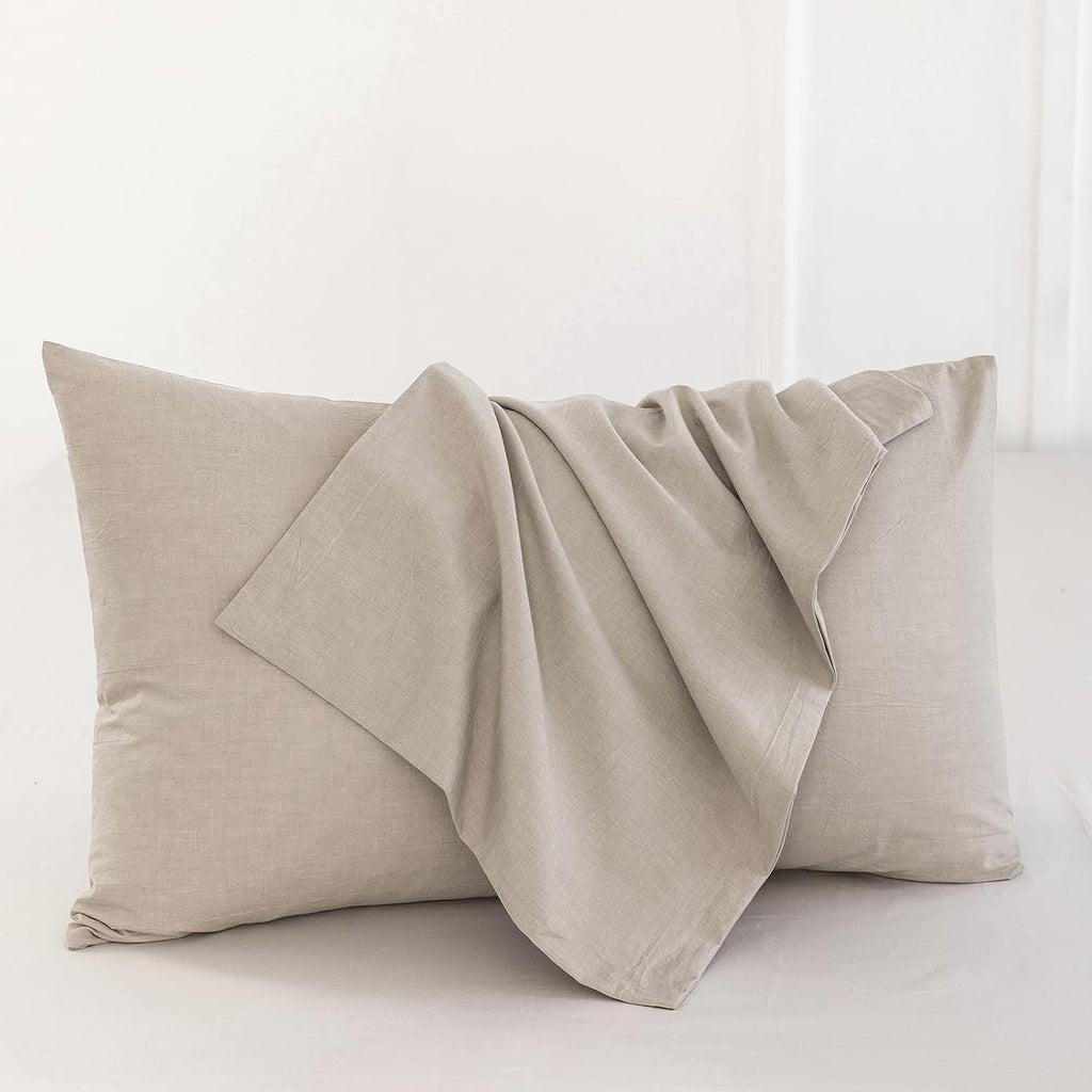 MOOMEE Pillowcase Set of 2 100% Washed Cotton Linen-Like King
