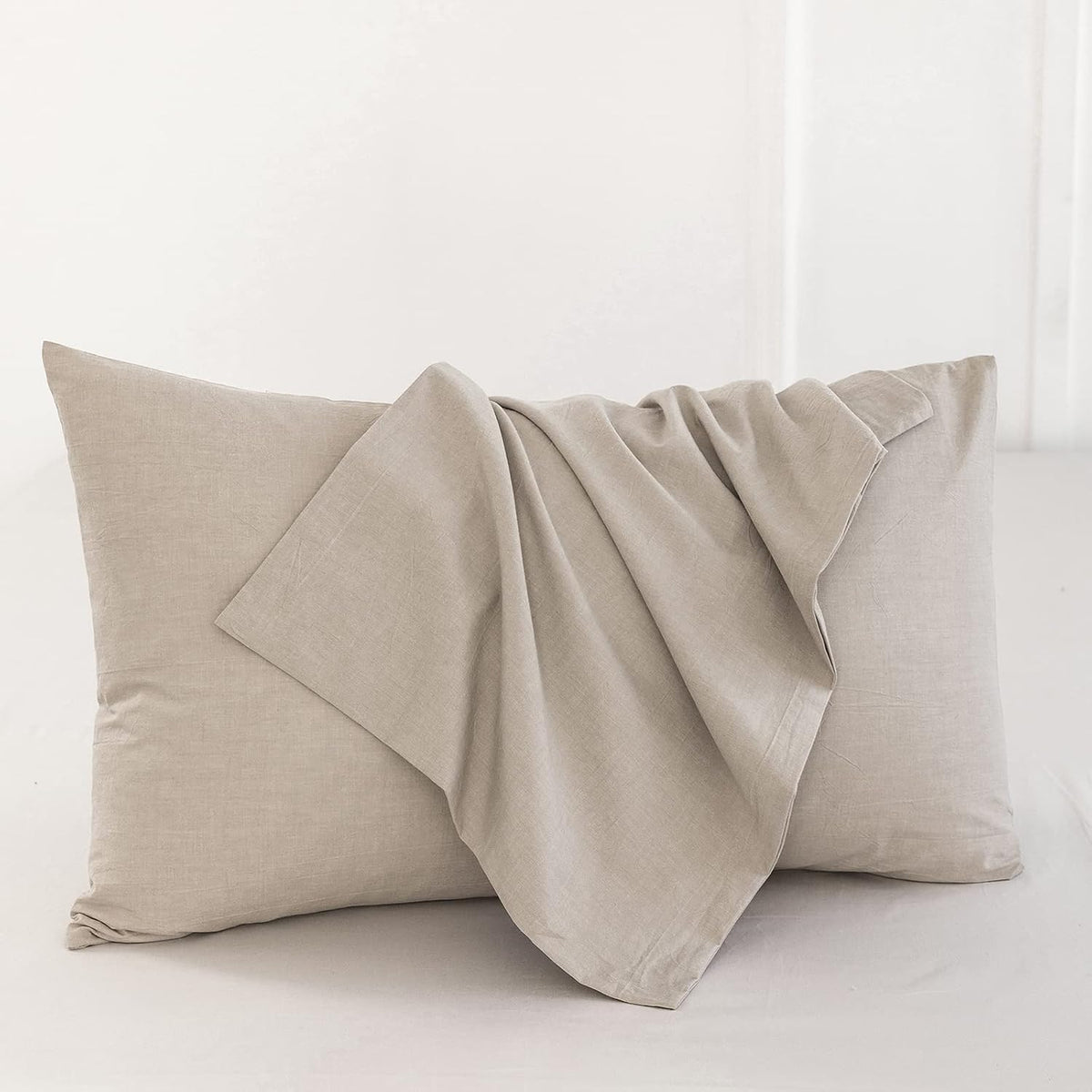 MOOMEE Pillowcase Set of 2 100% Washed Cotton Linen-Like King