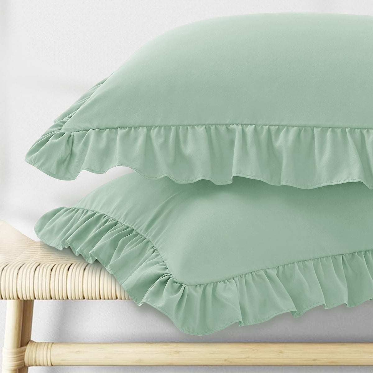 KKJIAF Ruffle Pillow Cases King Size Set of 2, White