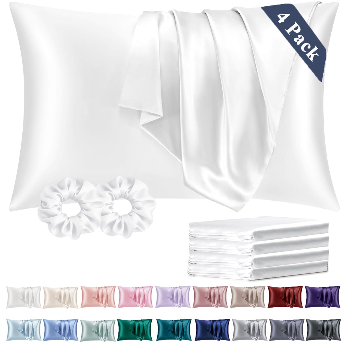 Vielit Queen Satin Pillowcase for Hair 2pc,Similar to Silk Pillow Cases,Easier Care Than Silk Pillowcase,Gifts for Women Men,Beige,20x30 & Envelope Closure and 2 Satin Scrunchies