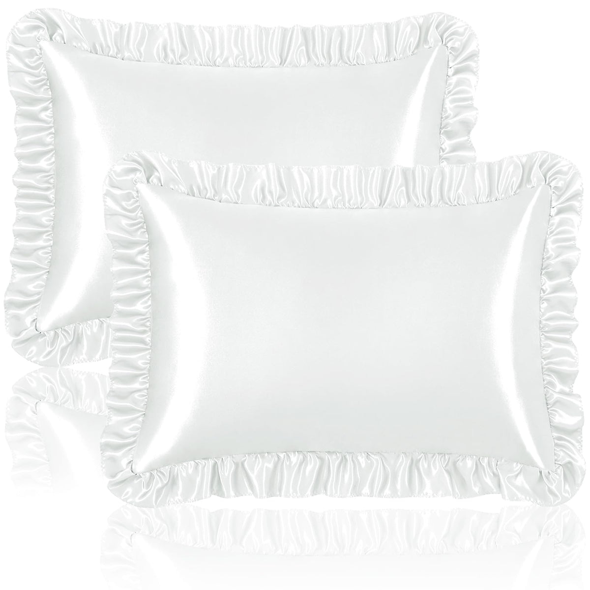 Homiest Blush Pink Ruffle Satin Pillowcase Set of 2, Standard