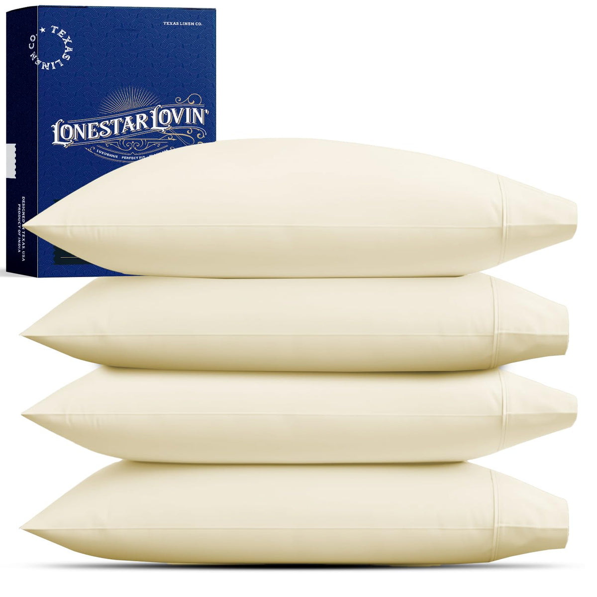 TEXAS LINEN CO. Luxury Egyptian Cotton King White Pillow Cases Set of 2-1000 Series Lonestar Lovin' Collection Pillowcases for Sleeping, Cooling Pillow Cover, Extra Long Staple Hotel Pillowcases