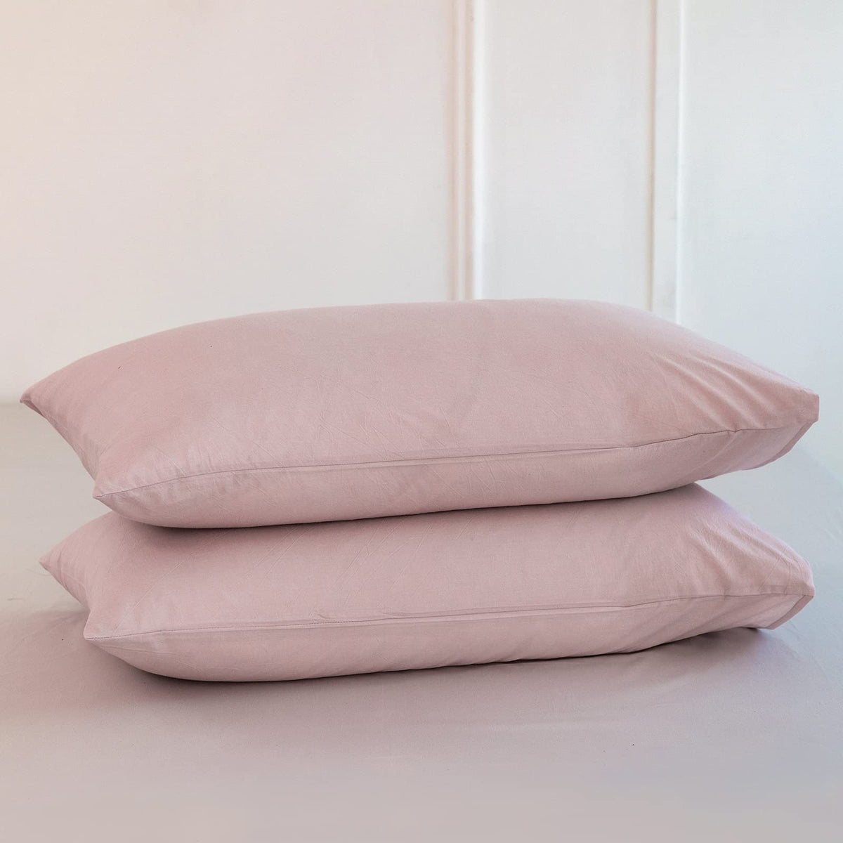 MOOMEE Pillowcase Set of 2 100% Washed Cotton Linen-Like King
