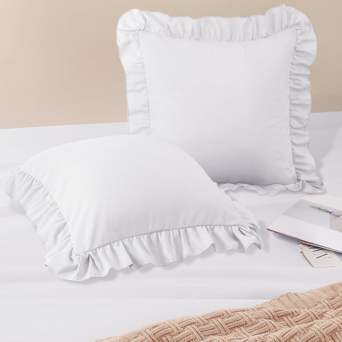 Horbaunal 2 Pack White Ruffle Pillowcases Standard Size, 20" x 26"