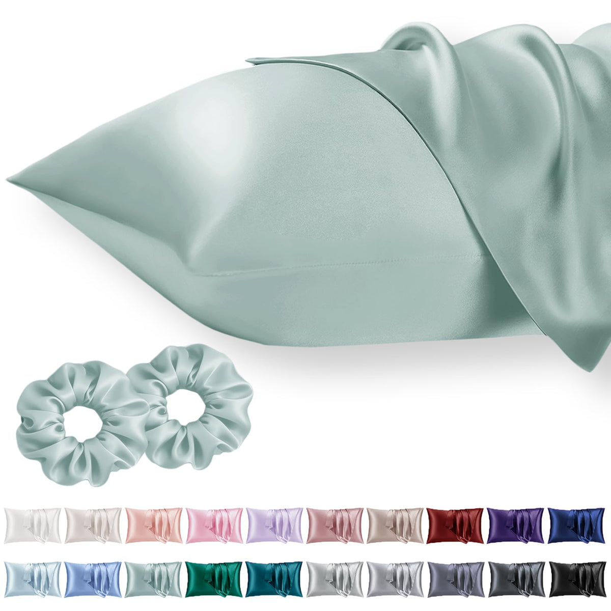 Vielit Queen Satin Pillowcase for Hair 2pc,Similar to Silk Pillow Cases,Easier Care Than Silk Pillowcase,Gifts for Women Men,Beige,20x30 & Envelope Closure and 2 Satin Scrunchies