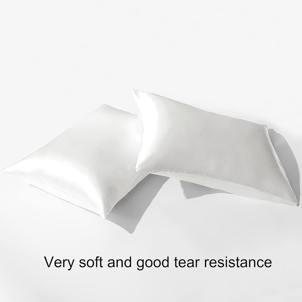 BEDSUM Standard Silk Satin Pillowcases - 2-Pack, 20x26, White