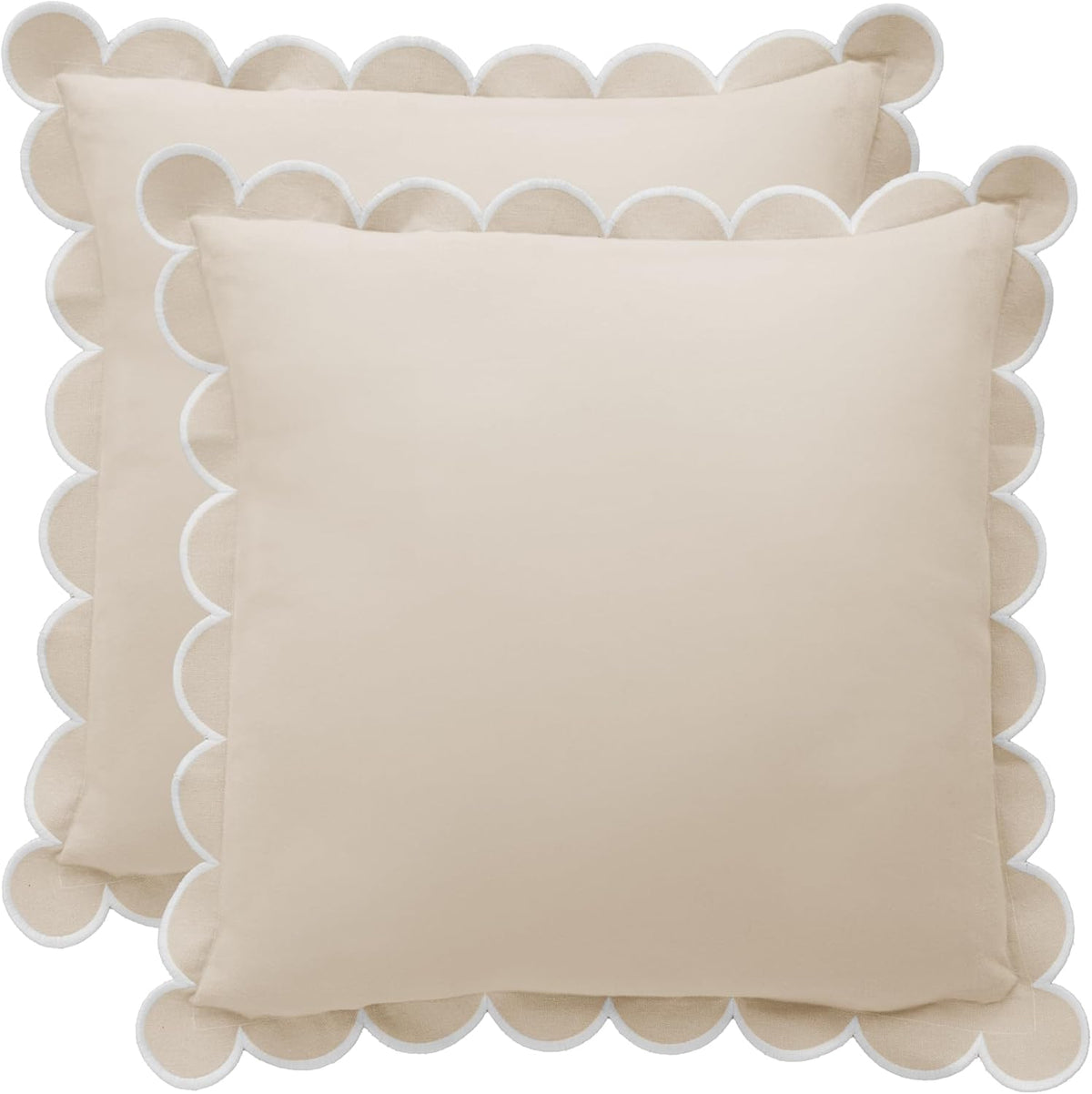 BEBE BASK Scalloped Pillow Cover Set of 2, 18x18, Cotton - Natural