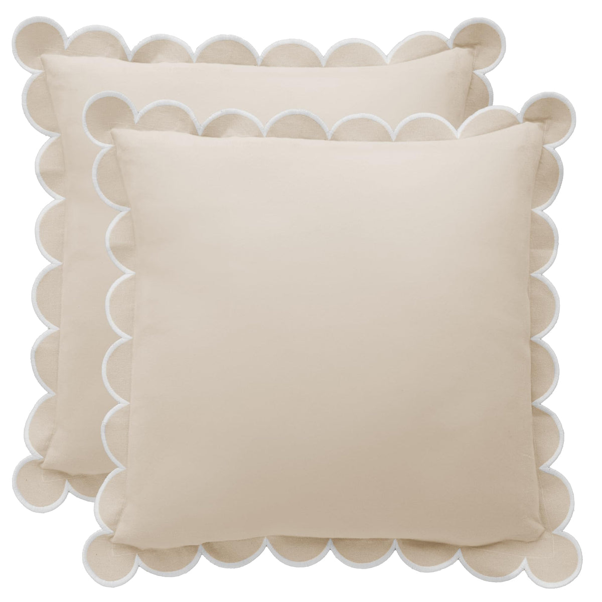 BEBE BASK Scalloped Pillow Cover Set of 2, 18x18, Cotton - Natural