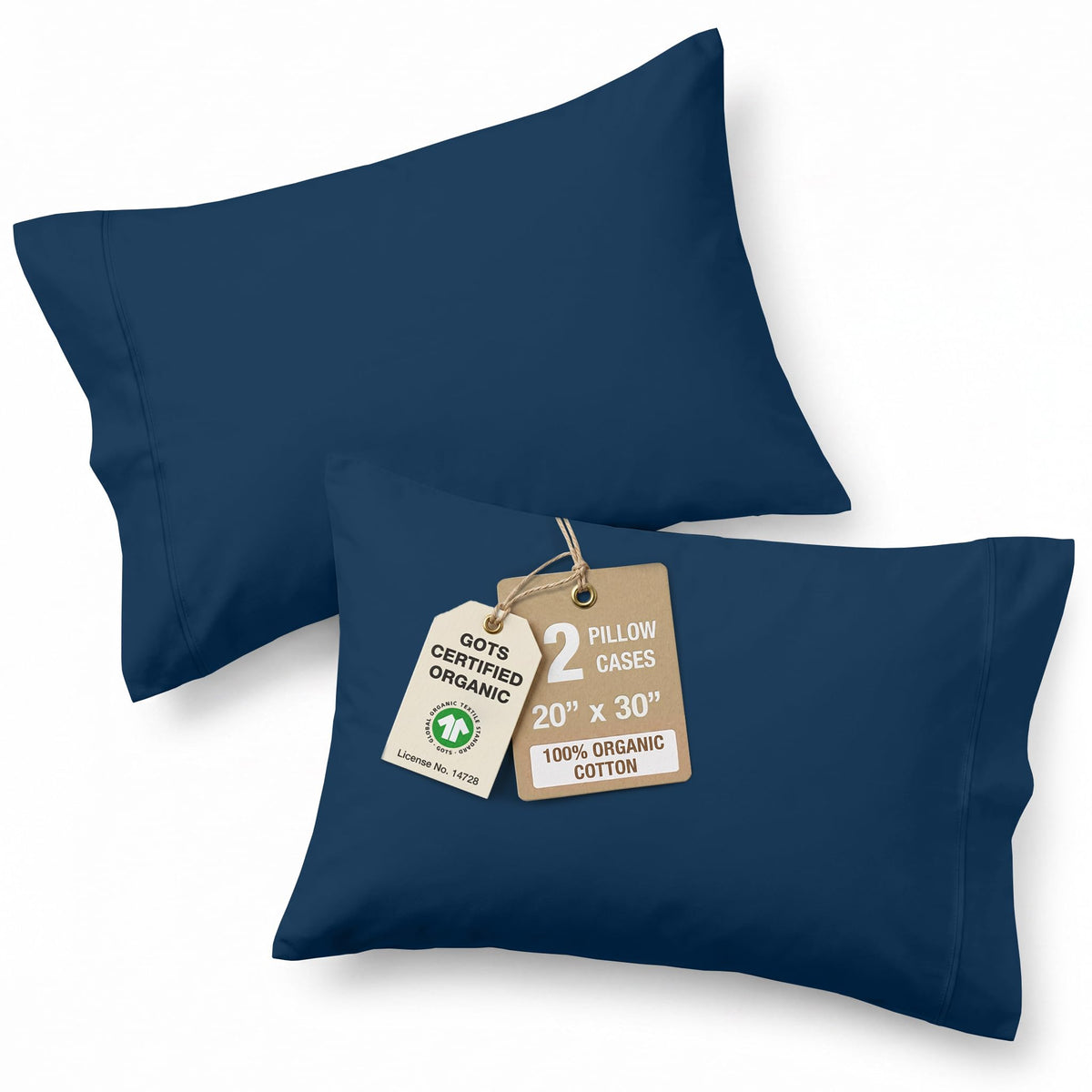 LANE LINEN 100% Organic Cotton Pillow Cases - Standard Size Set of 2 (20"x26") - Soft White Pillow Cases